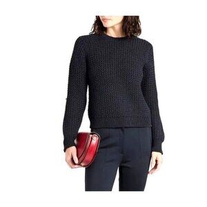 Theory Women's Textured Knit Long Sleeve Sweater Navy Crew Neck Size Large